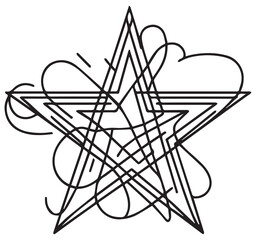 Obraz premium Detailed Black and White Line Art Abstract Five-Pointed Star with Swirling Organic Lines Illustration Design