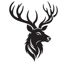 Black and White Deer Head Silhouette Graphic with Majestic Antlers Wildlife Logo Design