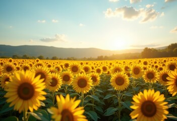 vibrant sunflower fields under clear blue sky expansive floral landscape bright yellow blooms nature view, petal, scenery, expanse, meadow, plant, spring