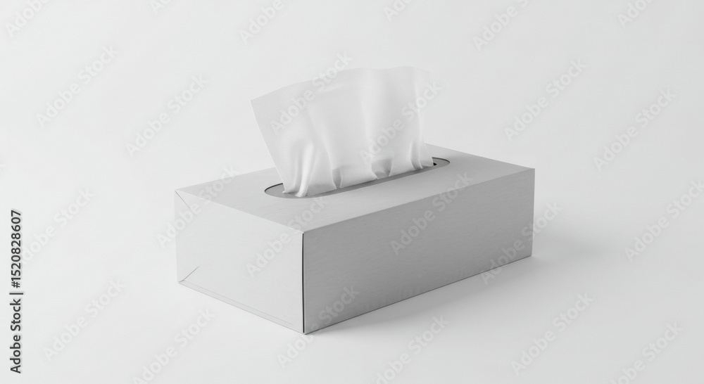 Poster gray tissue box with white tissue display on a white background. empty box with tissue inside open s