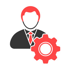 Businessman with red gear icon for management role