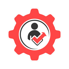User inside gear with check mark icon in red frame