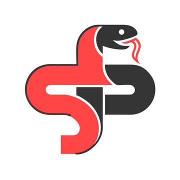 Red and black stylized snake icon for Python or medicine