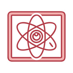 Naklejka premium Atom model in red inside rectangular display icon