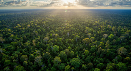 Aerial view of lush green rainforest