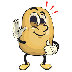 cute cartoon potato mascot vector wave hand and give a thumbs up sign, happy smiling character isolated on transparent background, work of hand drawn