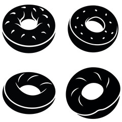 Fototapeta premium Donut Icon Set Black and White of Four Different Donut Designs