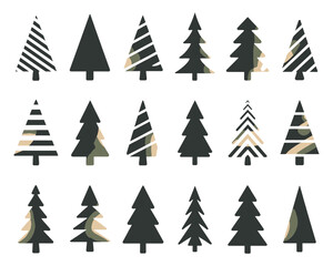 Obraz premium Minimalist Christmas Pine Tree Silhouettes – Black and White Vector Set