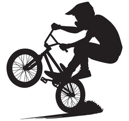 Fototapeta premium Black Silhouette BMX Rider Doing Wheelie Stunt Action Extreme Sport Graphic Design