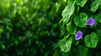 Vibrant Purple Flowers Amidst Lush Green Leaves In A Sunlit Setting