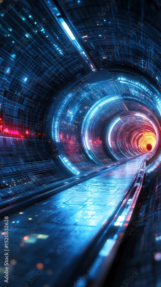 Aufkleber futuristic tunnel with dynamic light paths creates a sense of acceleration