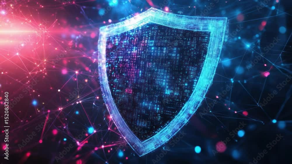Poster cyber security shield: an eye-catching image of a digital shield, symbolizing cyber security and pro