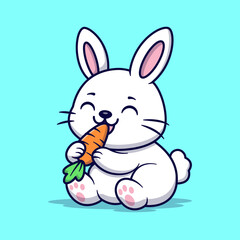 Happy Bunny Eating Carrot Vector Illustration