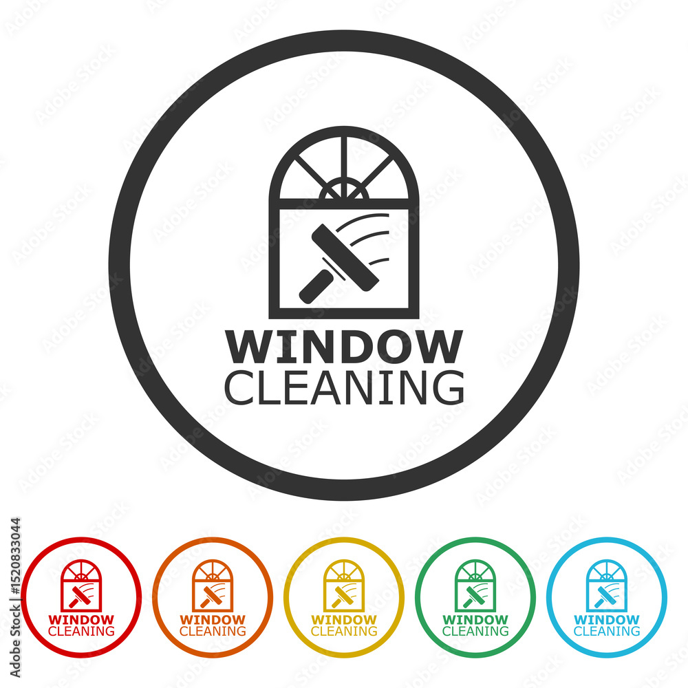 Poster window cleaning icon. set icons in color circle buttons