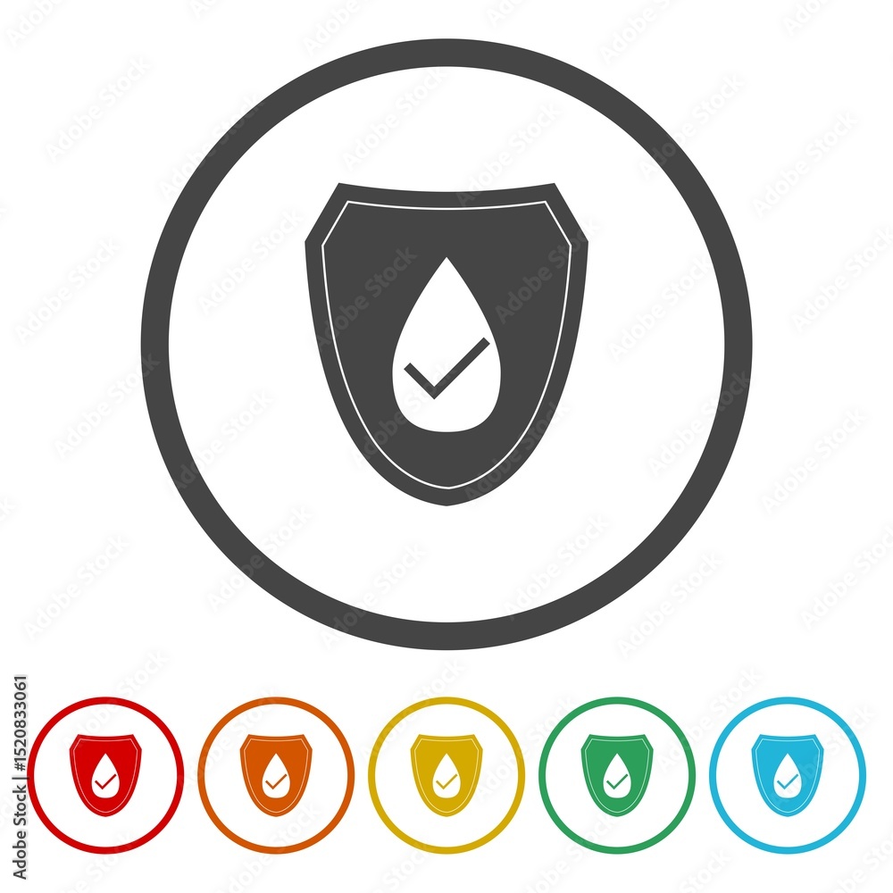 Poster waterproofing shield icon. set icons in color circle buttons
