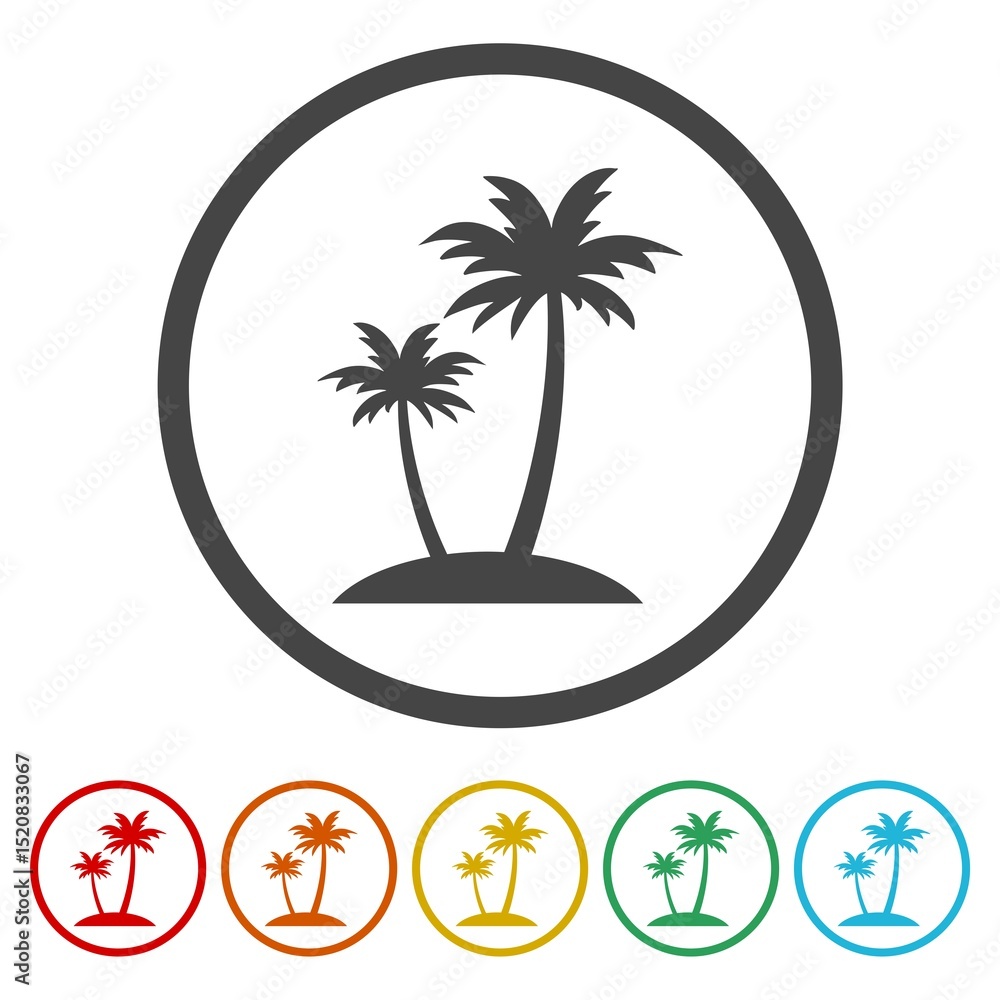 Poster palm tree island icon. set icons in color circle buttons