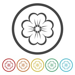 Flower simple icon. Set icons in color circle buttons