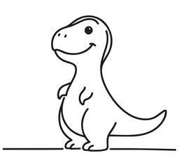 Fototapeta premium Adorable Cartoon T-Rex Dinosaur Simple Black and White Line Drawing Cute Outline Sketch