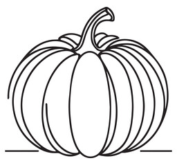Black and White Pumpkin Outline Simple Line Drawing Illustration for Fall Autumn Halloween