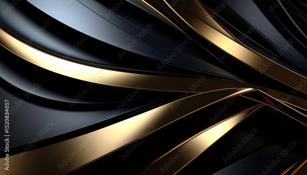 Poster dynamic wave patterns in black and gold abstract art modern design digital space close-up visual aes