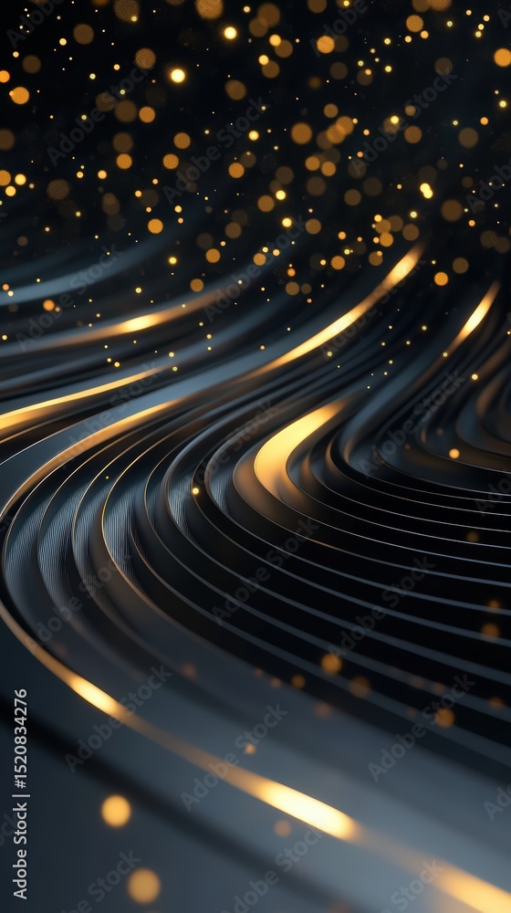 Poster golden luminosity across flowing structures in a dark and captivating backdrop