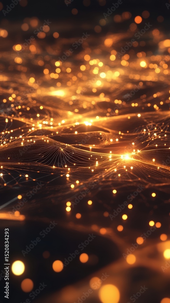 Poster golden networked points create a futuristic abstract with depth of field