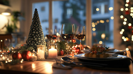 festive christmas dinner setting. Seasonal holiday dining background