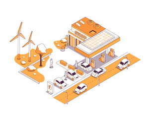 Gas station store - vector isometric illustration
