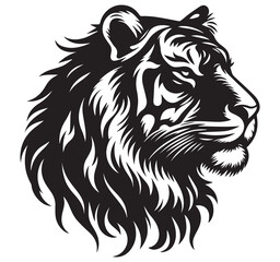 Obraz premium Fierce Black and White Tiger Head Profile Vector Illustration Stylized Animal Graphic Design Mascot Logo