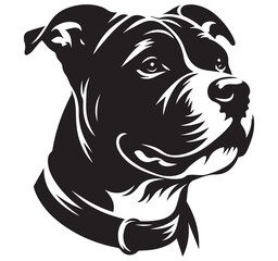 Obraz premium Strong Pitbull Dog Head Black and White Vector Illustration Profile Graphic Art Design