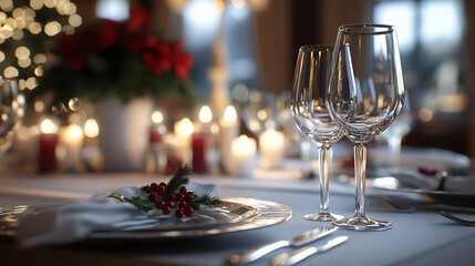 festive christmas dinner setting. Seasonal holiday dining background