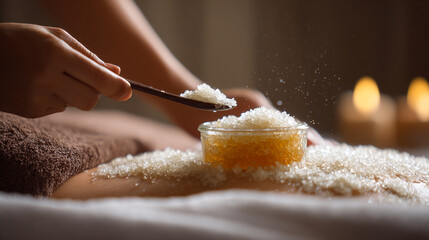 Fototapeta premium Experience Tranquility with Spa Therapy: Relaxation and Exfoliation with Natural Ingredients for Optimal Skin Care