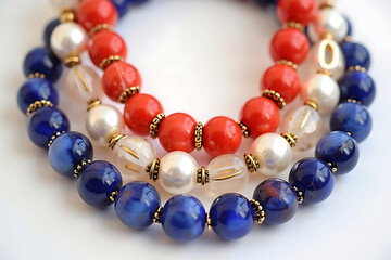 4th of July.A patriotic bracelet featuring red, white, and blue beads with detailed string textures. AI-generated