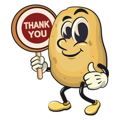 cute cartoon potato mascot vector say thank you, happy smiling character isolated on transparent background, work of hand drawn