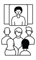 A diverse group of people in a virtual meeting, fostering a sense of connection. The online presence with people gather around, collaboration and virtual communication.