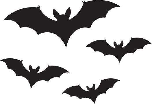 Halloween bat set, Collection of halloween bats silhouette vector on white background