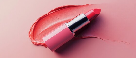 lipstick Lipstick with a pink hue and a swatch on a soft background creates a vibrant beauty scene.
