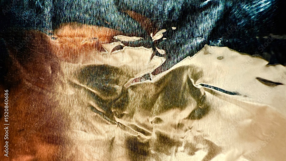 Poster abstract metallic gold and copper foil texture with brushed grain and crumpled creases for modern we