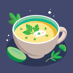 Creamy pea soup in a bowl.