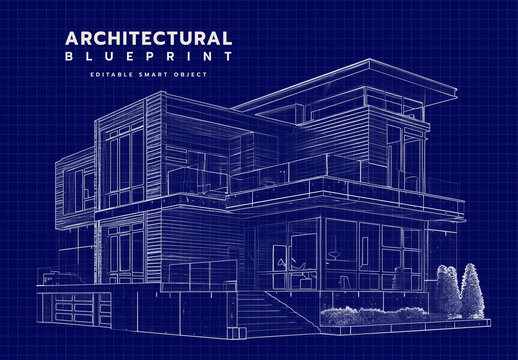 Architectural Sketch Blueprint Photo Effect