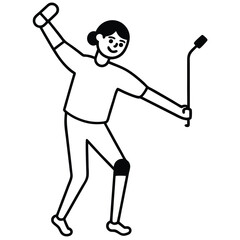 A person playing a sport with a stick in monochrome illustration. A visual that captures the essence of movement and action, with a focus on the form of the athlete.