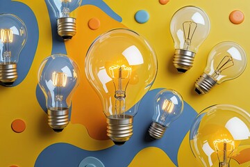 Bright Bulbs of Inspiration Against Playful Yellow Abstract Highlighting Creativity and Exploration