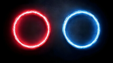 Naklejka premium Red And Blue Glowing Circles On Dark Background