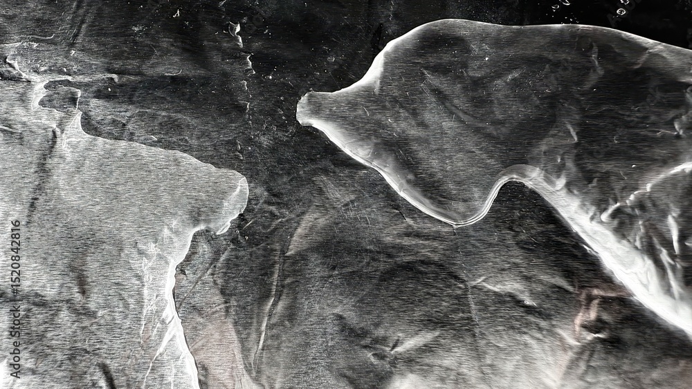 Aufkleber abstract macro texture of wrinkled silver foil with melting ice shapes on dark background for web de