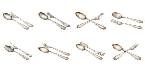 Antique silver spoon and fork pairs elegantly arranged culinary history and fine dining traditions