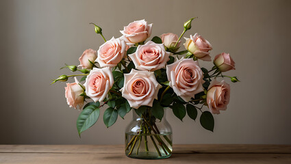 Pink roses bouquet on a white background, perfect for a romantic gift or floral wedding arrangement