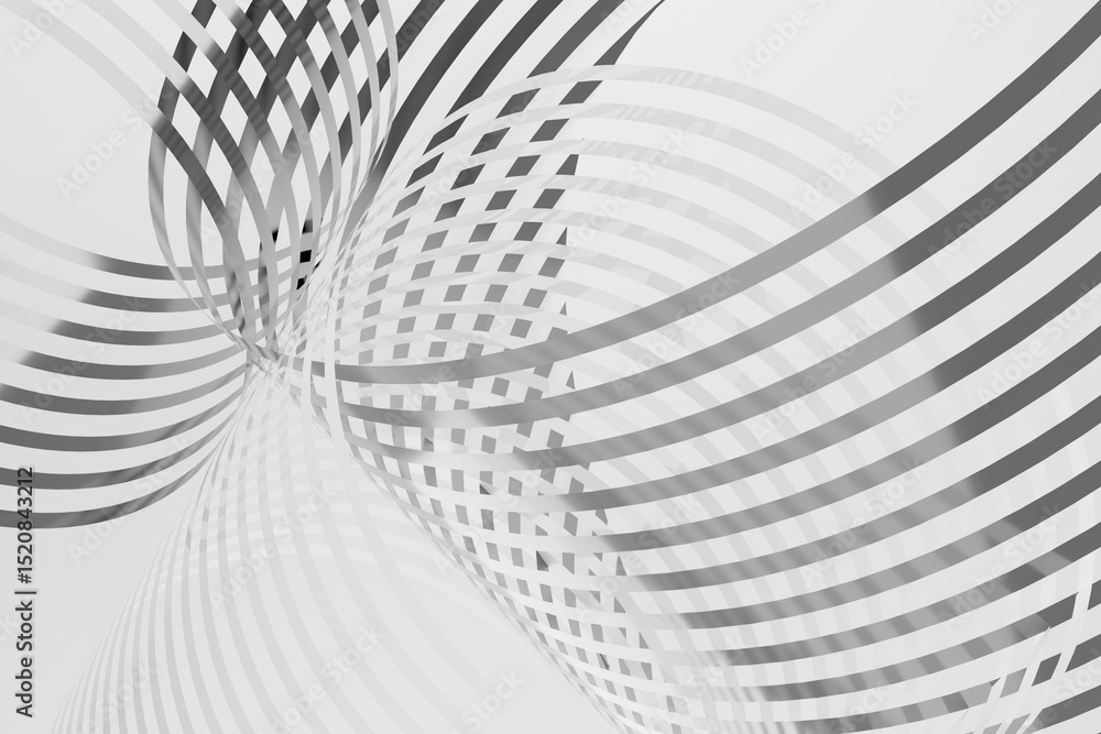 Poster sleek metallic silver lines as dynamic spiral pattern on minimalist white background. 3d rendering. 
