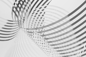 Sleek metallic silver lines as dynamic spiral pattern on minimalist white background. 3D rendering....