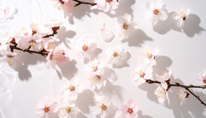 Fototapeta premium Delicate Pink Blossoms Floating on Water Spring Floral Background.