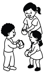 Children sharing and playing games